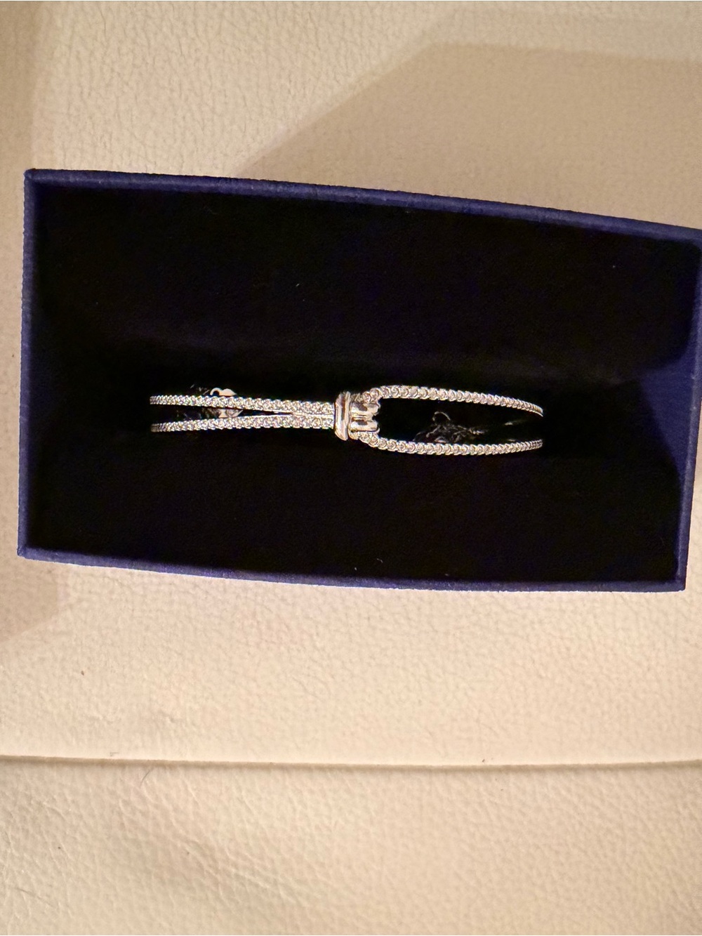 Swarovski Lifelong Silver Pavé Crystal Horsebit Bracelet Double Row Adjustable